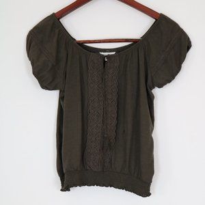 Aeropostale Hunter Green Cotton Peasant Top